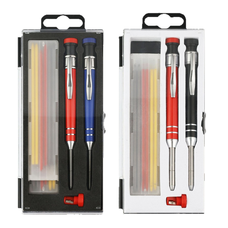 Mechanikus asztalos ceruza, készlet dobozban, ötvözet test, faipari felhasználásra, élezés nélkül.