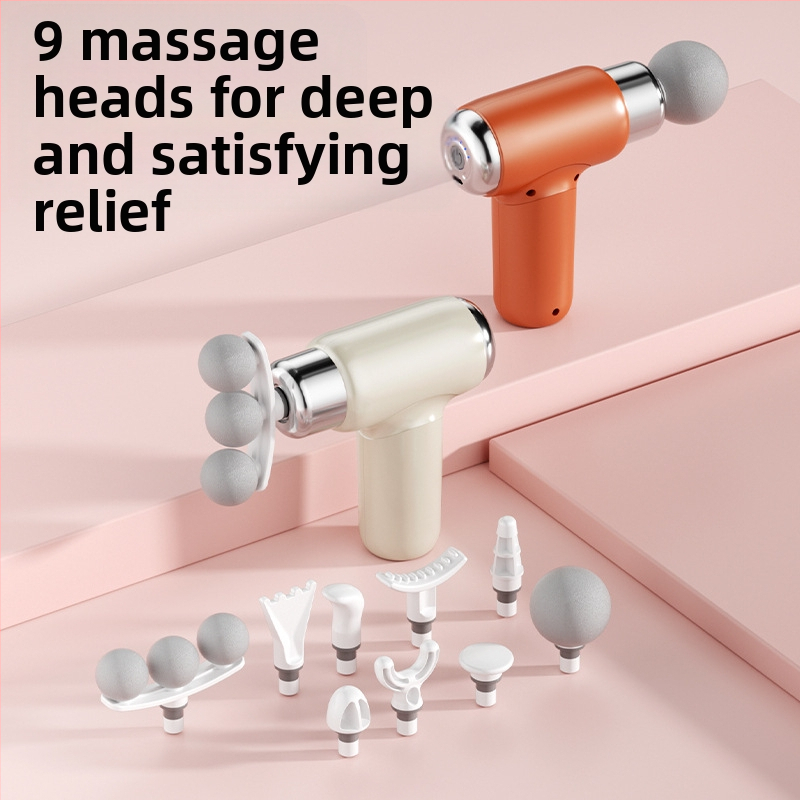 Фасциален масажор с 6+ глави, мини портативен електрически масажор, с четков мотор, многоскоростен режим, нисък шум 36–45 dB, вградена батерия 800–1000 mAh