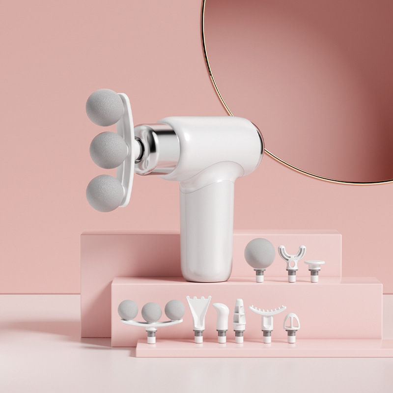 Fasciális masszírozó 6+ fejjel, mini hordozható, szénkefe motorral, több sebesség, alacsony zajú 36–45 dB, beépített 800–1000 mAh akkumulátor