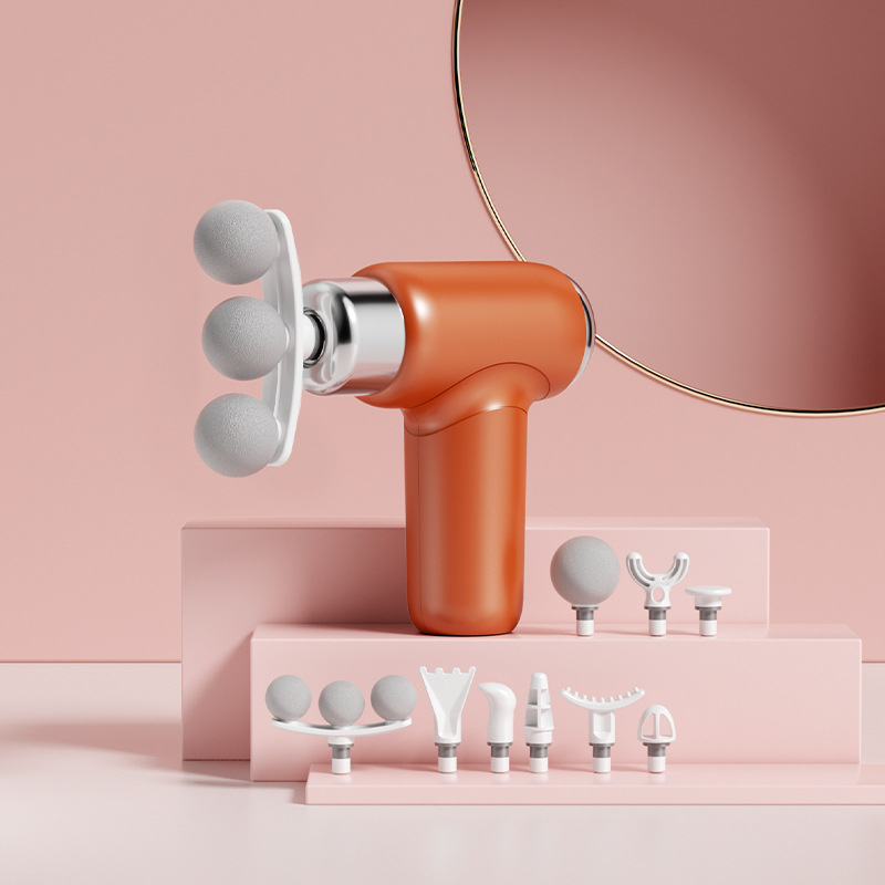 Fasciális masszírozó 6+ fejjel, mini hordozható, szénkefe motorral, több sebesség, alacsony zajú 36–45 dB, beépített 800–1000 mAh akkumulátor