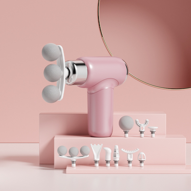 Fasciális masszírozó 6+ fejjel, mini hordozható, szénkefe motorral, több sebesség, alacsony zajú 36–45 dB, beépített 800–1000 mAh akkumulátor