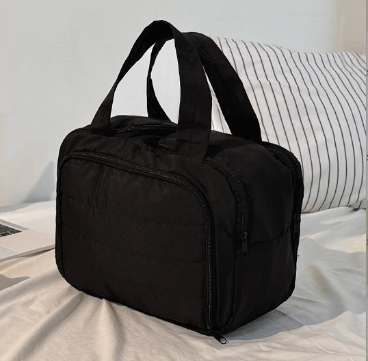 Kosmetinis maišelis — šiuolaikiškas minimalistinės stilius, rankinės formos krepšys, kvėpuojantis dizainas, didelė talpa su skyriais kosmetikai ir higienos priemonėms, kelionėms