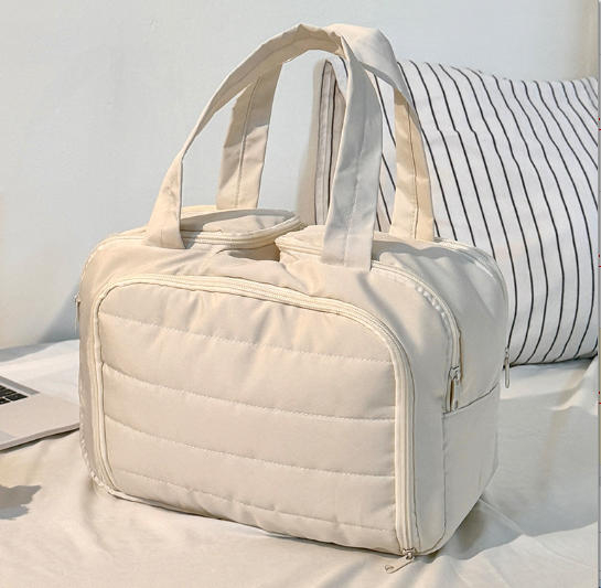 Kosmetinis maišelis — šiuolaikiškas minimalistinės stilius, rankinės formos krepšys, kvėpuojantis dizainas, didelė talpa su skyriais kosmetikai ir higienos priemonėms, kelionėms