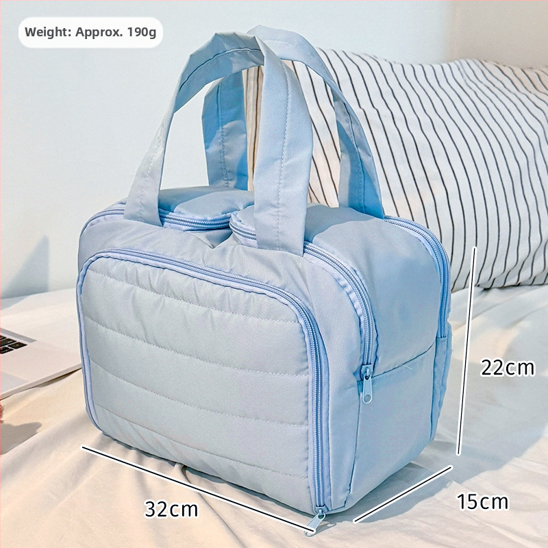 Kosmetinis maišelis — šiuolaikiškas minimalistinės stilius, rankinės formos krepšys, kvėpuojantis dizainas, didelė talpa su skyriais kosmetikai ir higienos priemonėms, kelionėms