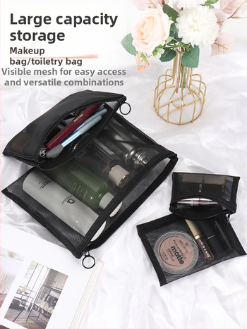 Kosmetinės rankinės su dideliu talpumu, tinklinė konstrukcija, kvėpuojantis dizainas, poliesterio pamušalas, lūpų dažų laikymas