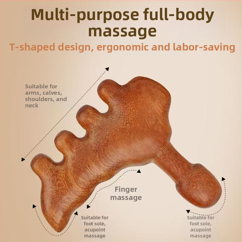 Ötujjú talpmasszázs fésű szantálfából — univerzális, multifunkcionális masszírozó, megerősített fogással