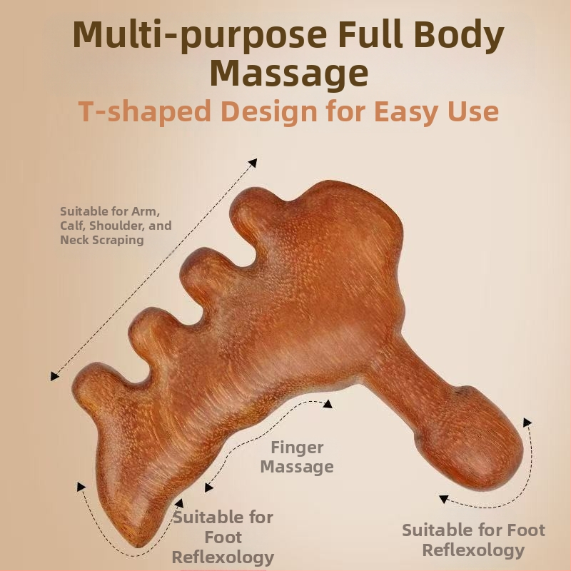 Ötujjú talpmasszázs fésű szantálfából — univerzális, multifunkcionális masszírozó, megerősített fogással