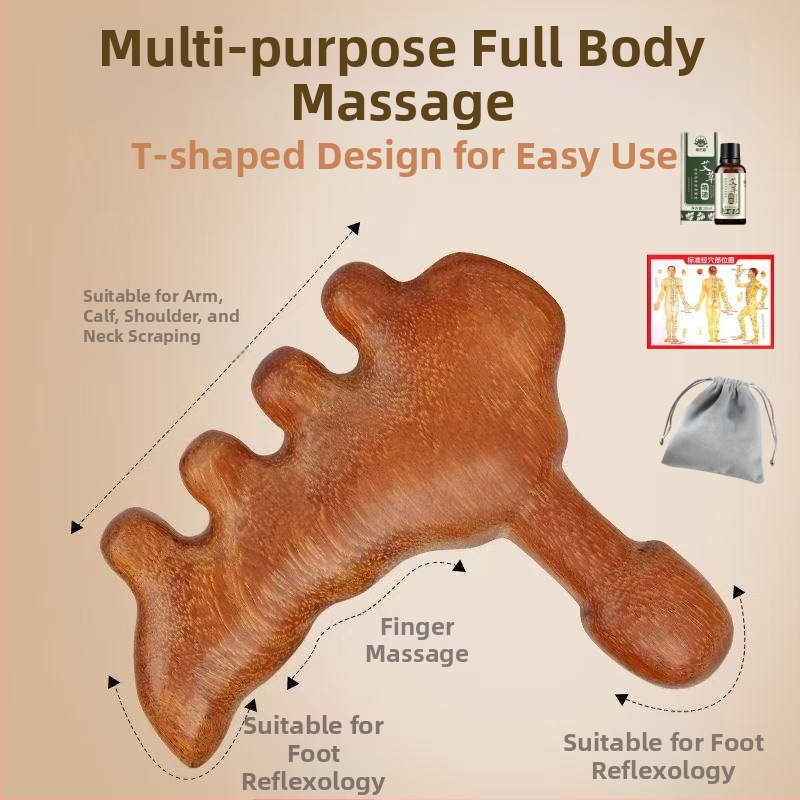 Ötujjú talpmasszázs fésű szantálfából — univerzális, multifunkcionális masszírozó, megerősített fogással