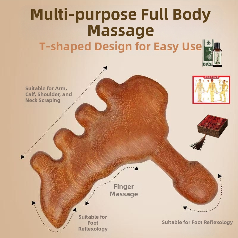 Ötujjú talpmasszázs fésű szantálfából — univerzális, multifunkcionális masszírozó, megerősített fogással