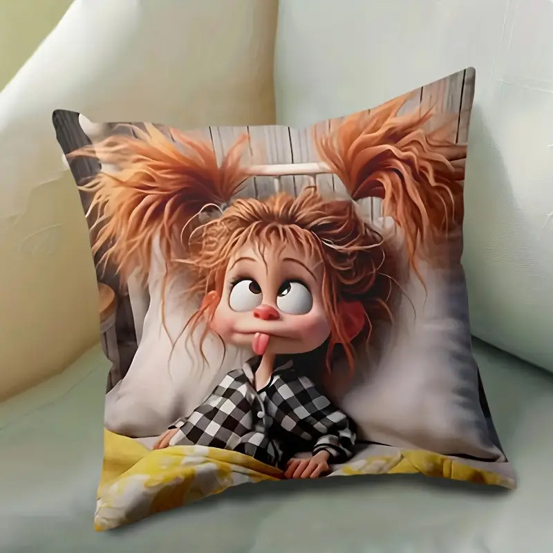 Spilvena vāciņš ar karikatūras meitenes motīvu, Dzīvnieku sērija, īss pūšļains materiāls (Produkta numurs: 5637; Materiāls: īss pūšļains; Stils: Mūsdienīgs minimālisms; Telpa: dzīvojamā istaba)