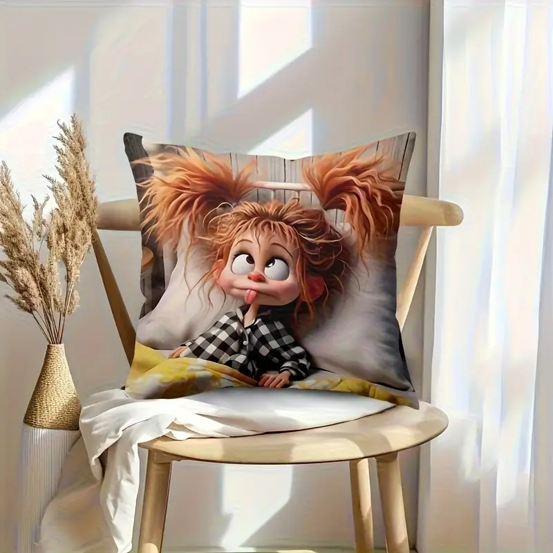 Spilvena vāciņš ar karikatūras meitenes motīvu, Dzīvnieku sērija, īss pūšļains materiāls (Produkta numurs: 5637; Materiāls: īss pūšļains; Stils: Mūsdienīgs minimālisms; Telpa: dzīvojamā istaba)