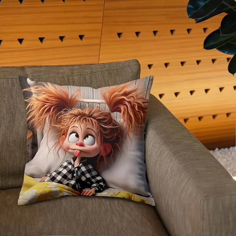 Spilvena vāciņš ar karikatūras meitenes motīvu, Dzīvnieku sērija, īss pūšļains materiāls (Produkta numurs: 5637; Materiāls: īss pūšļains; Stils: Mūsdienīgs minimālisms; Telpa: dzīvojamā istaba)