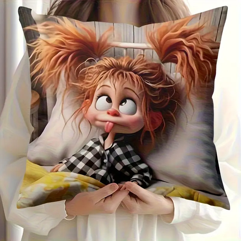 Spilvena vāciņš ar karikatūras meitenes motīvu, Dzīvnieku sērija, īss pūšļains materiāls (Produkta numurs: 5637; Materiāls: īss pūšļains; Stils: Mūsdienīgs minimālisms; Telpa: dzīvojamā istaba)