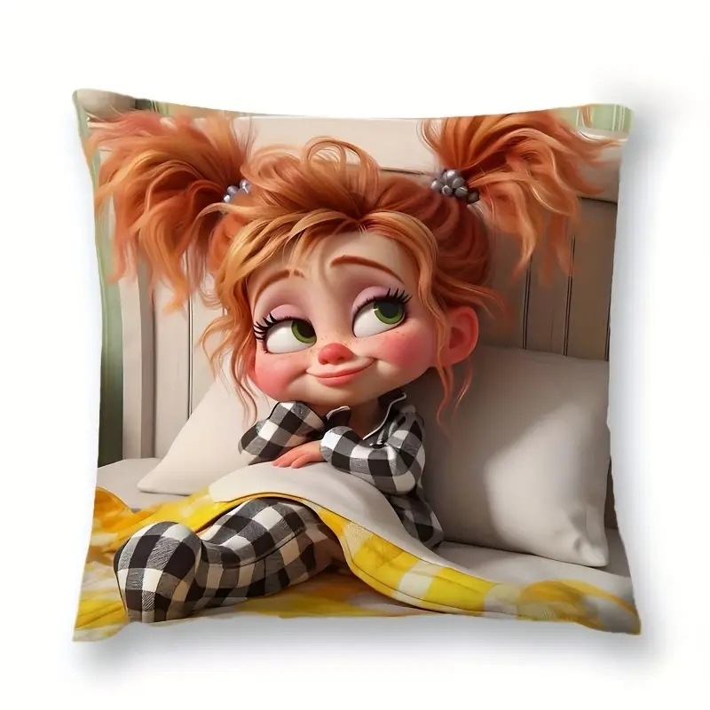 Spilvena vāciņš ar karikatūras meitenes motīvu, Dzīvnieku sērija, īss pūšļains materiāls (Produkta numurs: 5637; Materiāls: īss pūšļains; Stils: Mūsdienīgs minimālisms; Telpa: dzīvojamā istaba)