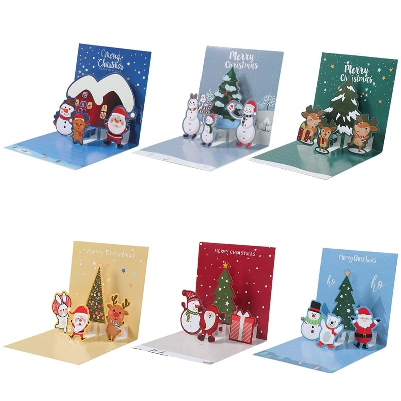 3D Χριστουγεννιάτικη ευχετήρια κάρτα με χιονάνθρωπο, τάρανδο και Gingerbread Man – χαρτόνι, εκτύπωση, Χριστούγεννα και Ημέρα του Παιδιού, απαλό χαριτωμένο στυλ