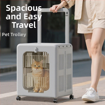 Τσάντα μεταφοράς κατοικίδιων με ρόδες, αεριζόμενο σκληρό περίβλημα για γάτες και σκύλους, πλαστικό 50L