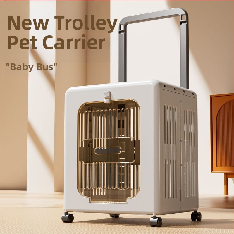 Mājdzīvnieku pārvadāšanas soma ar riteņiem, ventilēta cieta kaste kaķiem un suņiem, 50 L, plastmasa