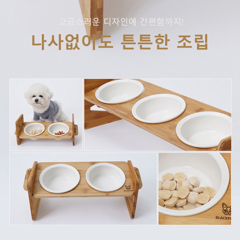 Suport din lemn reglabil pentru boluri de pisică (Material: Lemn; Brand: Hey pet; Potrivit pentru: Pisică)