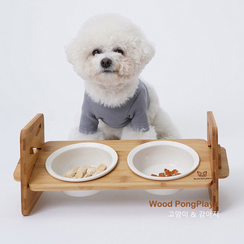 Suport din lemn reglabil pentru boluri de pisică (Material: Lemn; Brand: Hey pet; Potrivit pentru: Pisică)