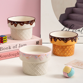 Vas ceramic pentru pisici cu design creativ de înghețată – Anmeixi, pentru pisici, hrană pentru animale de companie