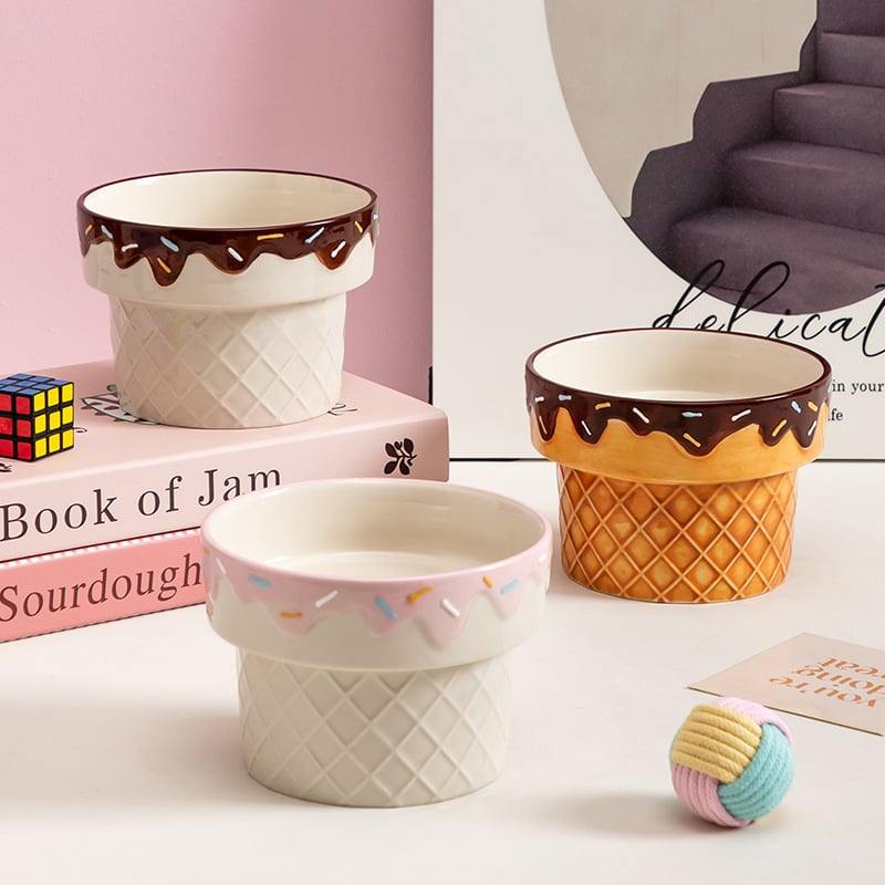 Vas ceramic pentru pisici cu design creativ de înghețată – Anmeixi, pentru pisici, hrană pentru animale de companie