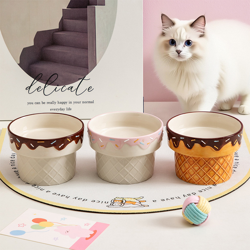 Vas ceramic pentru pisici cu design creativ de înghețată – Anmeixi, pentru pisici, hrană pentru animale de companie