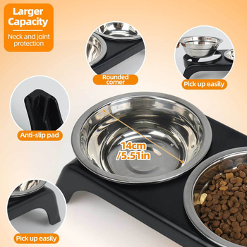 Wang Xing Yu WGFW μπολ φαγητού κατοικίδιων από ανοξείδωτο ατσάλι με ψηλό πόδι, διπλό μπολ, αντιολισθητικό, προστασία λαιμού, σετ 20