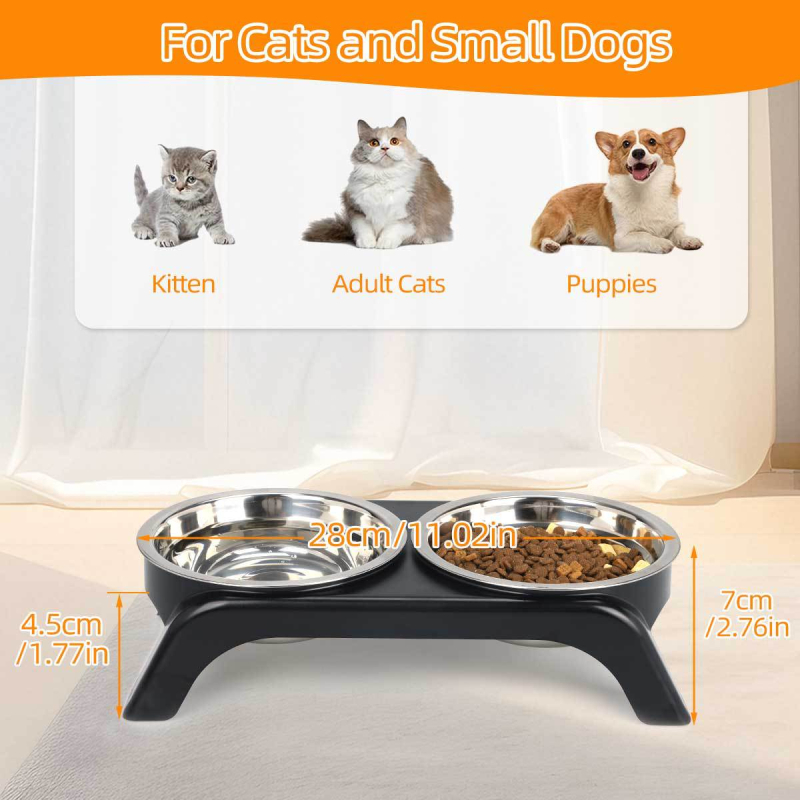 Wang Xing Yu WGFW rozsdamentes acélból készült magas lábú állateledel-tál, dupla tál, csúszásmentes, nyakvédő, 20 darabos készlet