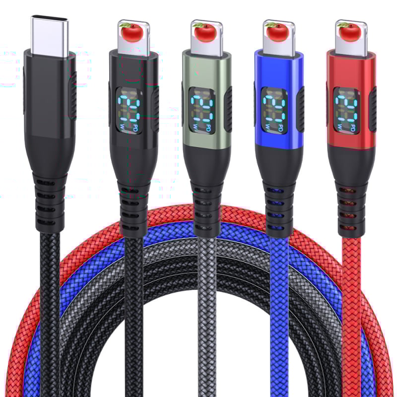 Καλώδιο USB-C προς Lightning για Apple με LED οθόνη ισχύος, 9V3A, PD 27W, πλεκτό καλώδιο