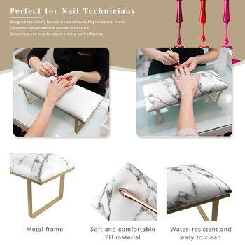 Σταντ νυχιών με μαξιλάρι για το χέρι, αντιολισθητικό, διπλής χρήσης για χέρια και πόδια, ανθεκτική κατασκευή από μέταλλο, ξύλο και δέρμα