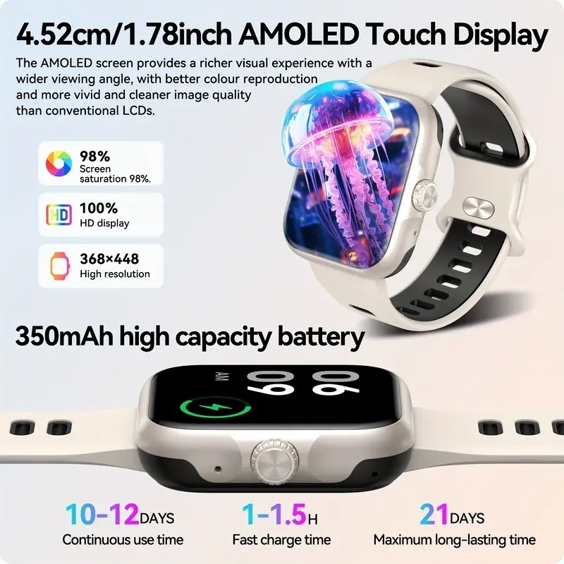 Ceas inteligent pentru sporturi și drumeții cu monitorizare ritm cardiac, număr pași, monitorizare somn, detecție oxigen în sânge și apeluri Bluetooth