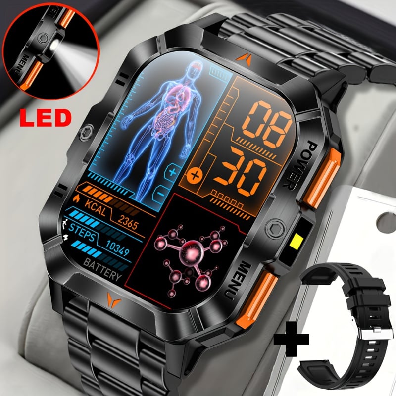 Ceas inteligent rezistent la apă cu monitorizare ritm cardiac, detecție oxigen din sânge, autonomie baterie 7–14 zile, compatibil cu iOS