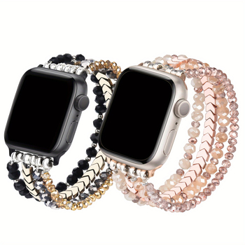 Apple Watch колан – съвместим с всички серии, еластична гривна Gallstone, стъклен материал, CHANEL стил, свеж и сладък