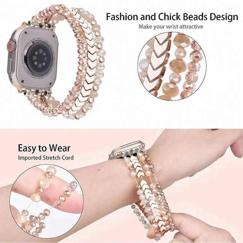 Apple Watch dirželis – suderinamas su visomis serijomis, elastinė Gallstone apyrankė, stiklo medžiaga, CHANEL stilius, gaivus ir saldus