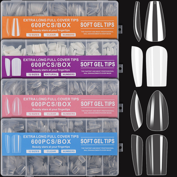 Mandeles formas caurspīdīgās mākslīgās naglas, 600 gab., noņemamas, modelis 21991523522