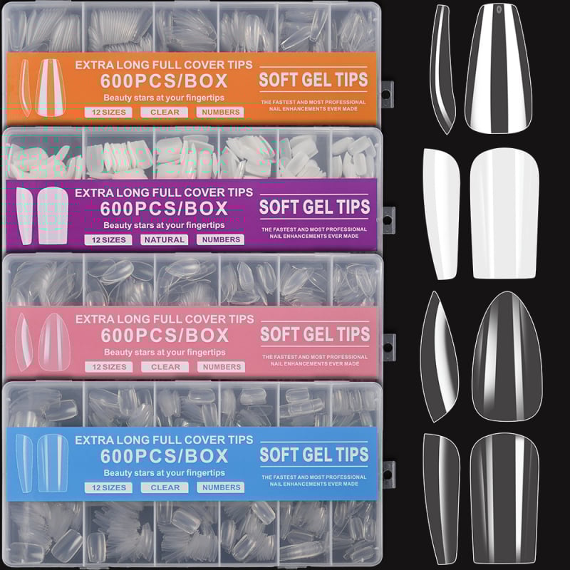 Mandeles formas caurspīdīgās mākslīgās naglas, 600 gab., noņemamas, modelis 21991523522