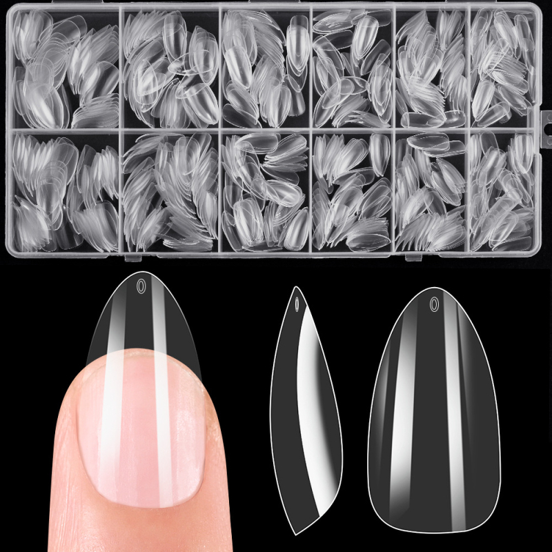 Mandeles formas caurspīdīgās mākslīgās naglas, 600 gab., noņemamas, modelis 21991523522