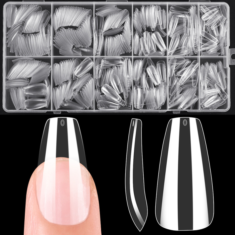 Mandeles formas caurspīdīgās mākslīgās naglas, 600 gab., noņemamas, modelis 21991523522