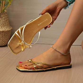 Σανδάλια φλατ σε γαλλικό στυλ - PU επάνω μέρος, PU επένδυση, σόλα καουτσούκ, γρήγορο στέγνωμα και διαπνοή, επίπεδη σόλα