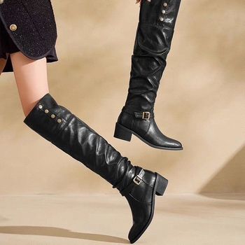 Ghete de echitație cu vârf rotund, PU partea superioară, talpă TPR, gambă înaltă, slip-on