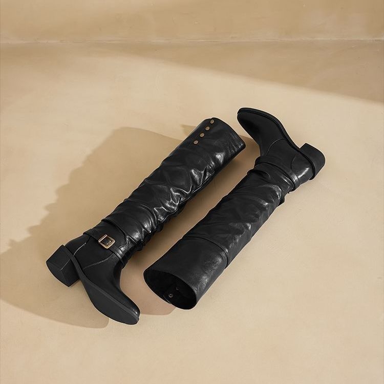 Ghete de echitație cu vârf rotund, PU partea superioară, talpă TPR, gambă înaltă, slip-on