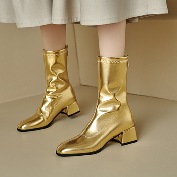 Botosei Martin pentru echitație, stil Riding Boots, vârf pătrat, toc gros, toc mediu 3–5 cm, șaft scund, fermoar pe spate