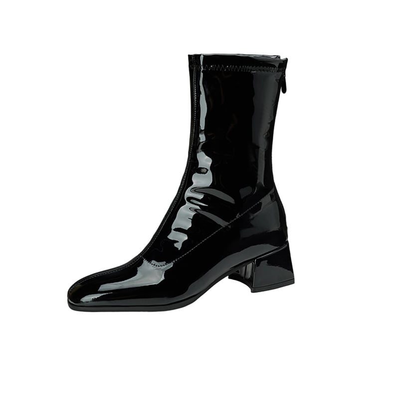 Botosei Martin pentru echitație, stil Riding Boots, vârf pătrat, toc gros, toc mediu 3–5 cm, șaft scund, fermoar pe spate