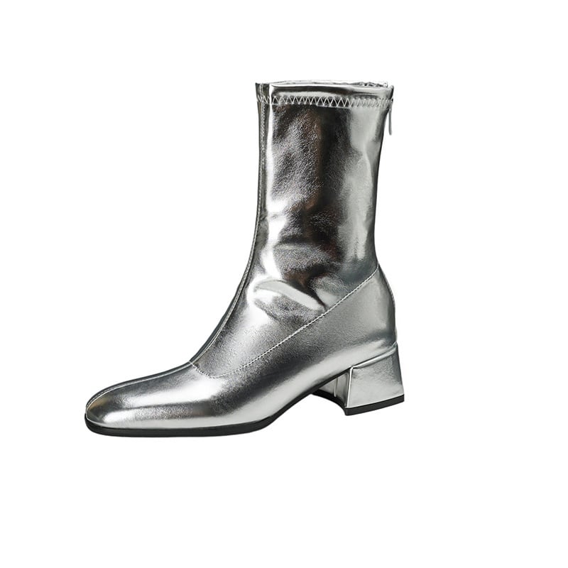 Botosei Martin pentru echitație, stil Riding Boots, vârf pătrat, toc gros, toc mediu 3–5 cm, șaft scund, fermoar pe spate