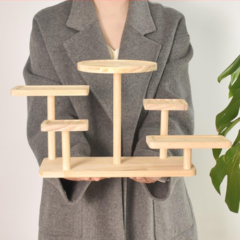 Suport de plante din lemn masiv cu 3 etaje pentru interior — pentru suculente și plante verzi, suport pe podea, depozitare multifuncțională (Material: lemn; Număr de niveluri: 3; Montaj: podea; Funcție: multifuncțional; Stil: creativ)