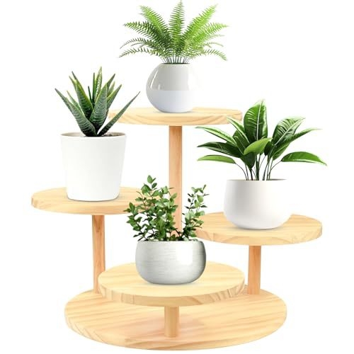 Suport de plante din lemn masiv cu 3 etaje pentru interior — pentru suculente și plante verzi, suport pe podea, depozitare multifuncțională (Material: lemn; Număr de niveluri: 3; Montaj: podea; Funcție: multifuncțional; Stil: creativ)