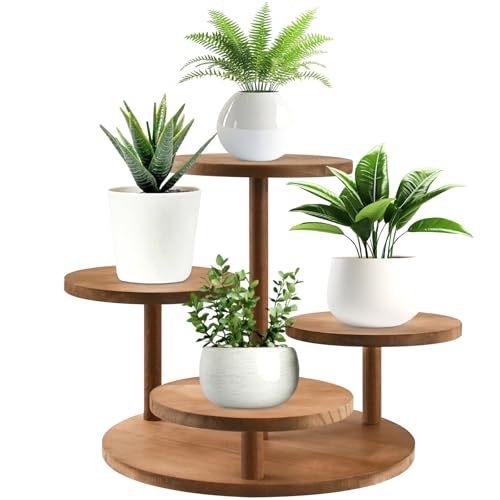 Suport de plante din lemn masiv cu 3 etaje pentru interior — pentru suculente și plante verzi, suport pe podea, depozitare multifuncțională (Material: lemn; Număr de niveluri: 3; Montaj: podea; Funcție: multifuncțional; Stil: creativ)
