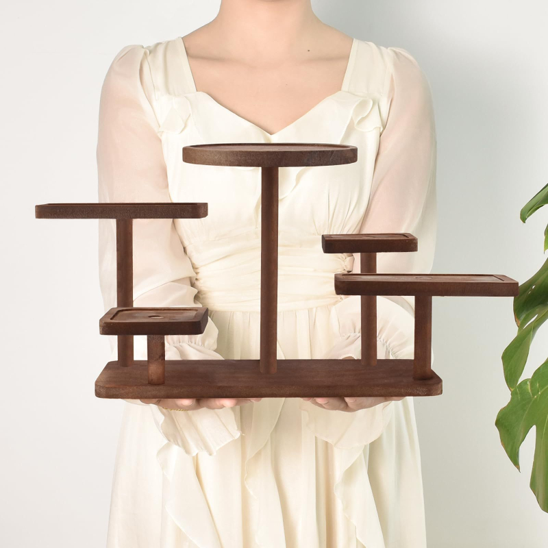 Suport de plante din lemn masiv cu 3 etaje pentru interior — pentru suculente și plante verzi, suport pe podea, depozitare multifuncțională (Material: lemn; Număr de niveluri: 3; Montaj: podea; Funcție: multifuncțional; Stil: creativ)