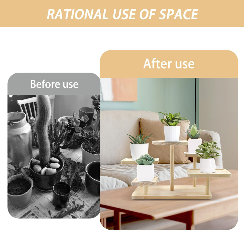 Suport de plante din lemn masiv cu 3 etaje pentru interior — pentru suculente și plante verzi, suport pe podea, depozitare multifuncțională (Material: lemn; Număr de niveluri: 3; Montaj: podea; Funcție: multifuncțional; Stil: creativ)