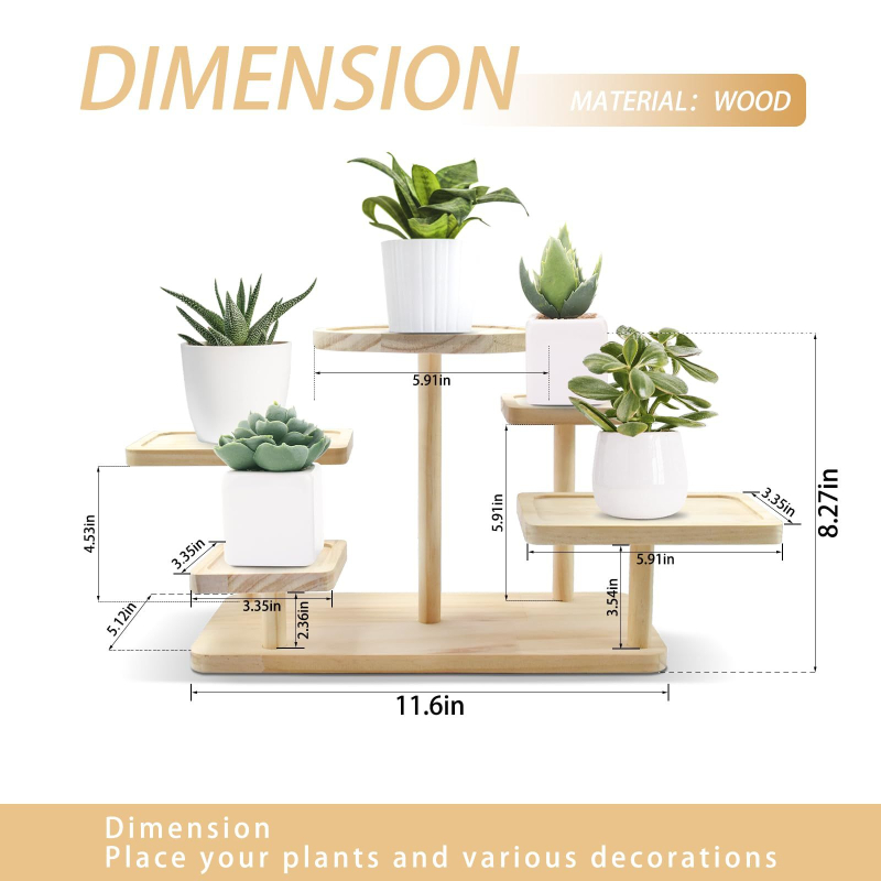 Suport de plante din lemn masiv cu 3 etaje pentru interior — pentru suculente și plante verzi, suport pe podea, depozitare multifuncțională (Material: lemn; Număr de niveluri: 3; Montaj: podea; Funcție: multifuncțional; Stil: creativ)